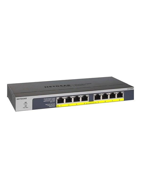 Gs108lp 100eus 8 Port Gigabit Ethernet Poe+ Unmanaged Switch With Flexpoe (60w) fra Netgear