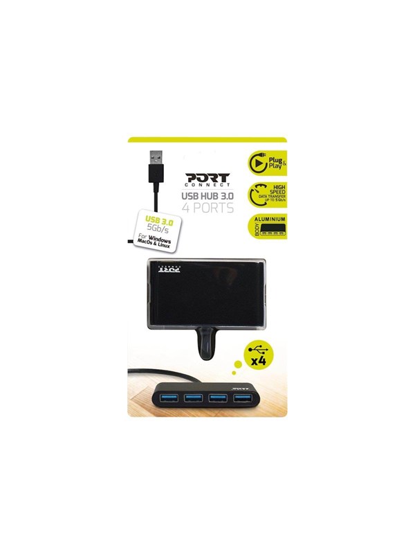 Port Connect Usb Hub   4 Ports   Grå fra Port Designs