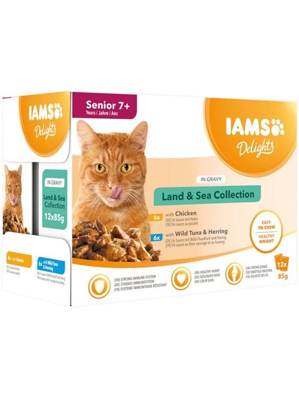 Delights Senior Land & Sea Collection In Gravy 12x85g fra Iams