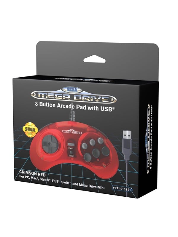 Retro Bit Sega Mega Drive Usb   Crimson Red   Controller   Mac fra Retro-bit