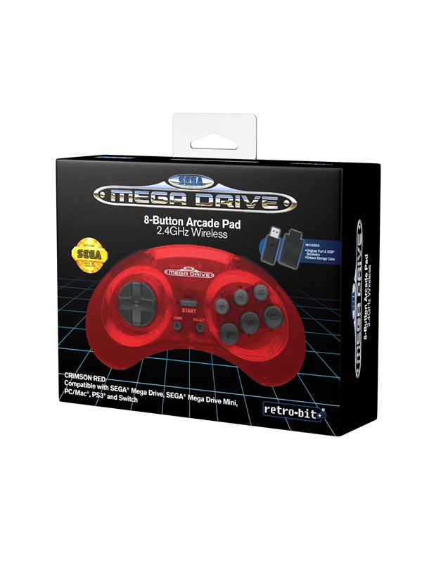Retro Bit Sega Mega Drive 2.4g Wireless   Crimson Red   Controller   Mac fra Retro-bit