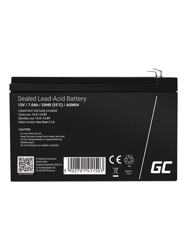 Agm04 Agm 12v 7ah Gel Deep Cycle fra Green Cell