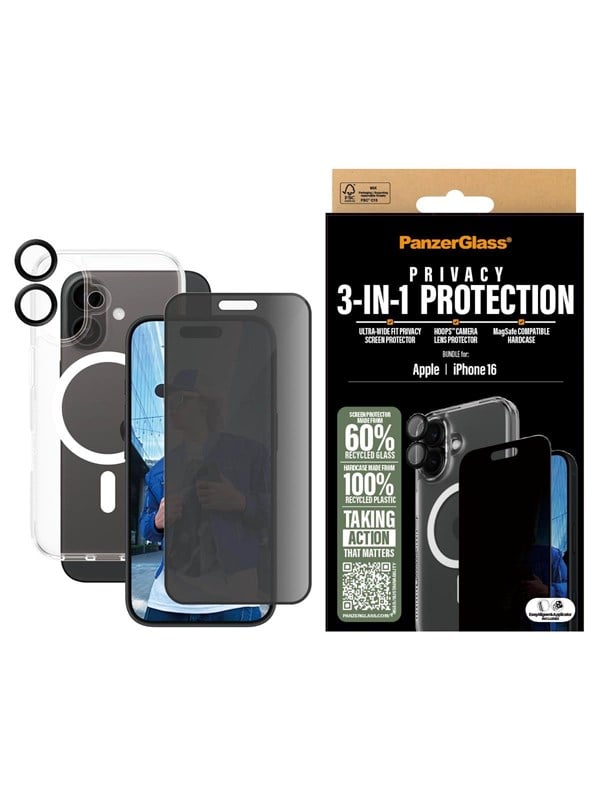 3 In 1 Privacy Protection Bundle Iphone 16 fra Panzerglass