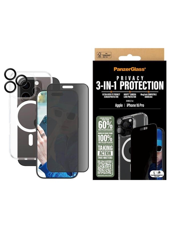 3 In 1 Privacy Protection Bundle Iphone 16 Pro fra Panzerglass