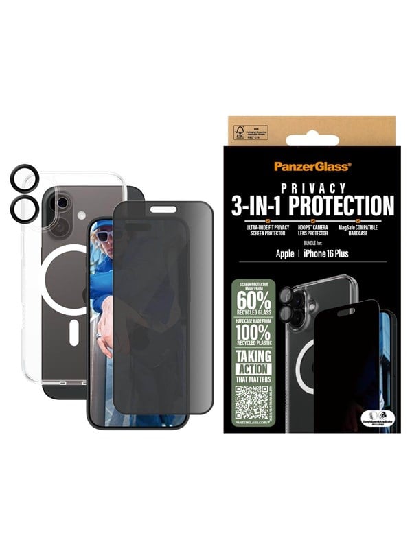 3 In 1 Privacy Protection Bundle Iphone 16 Plus fra Panzerglass