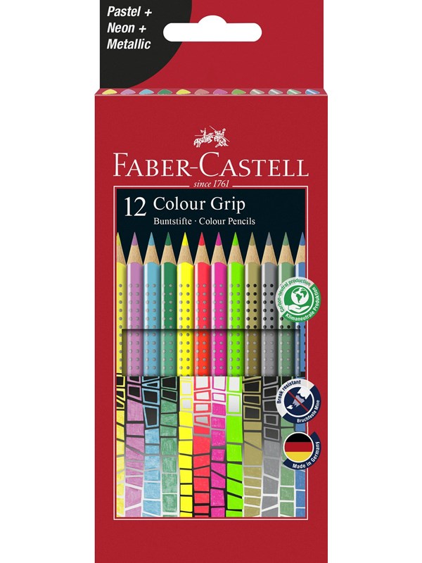 12 Color Pencil Color Grip Special Pastel Neon Box fra Faber Castell