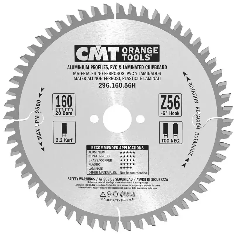 CMT Klinge 160x2,2x20 Z56 NE NEG - Savklinge til metal