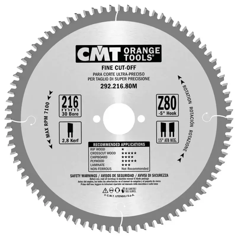 CMT Klinge 216x2,8x30 Z80 W Neg - Perfekt til afkortning