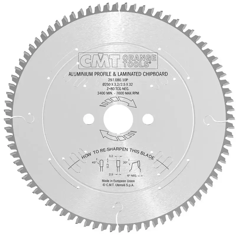 CMT Rundsavsklinge 250x3,2x32 Z80 NE NEG - Til Aluminium