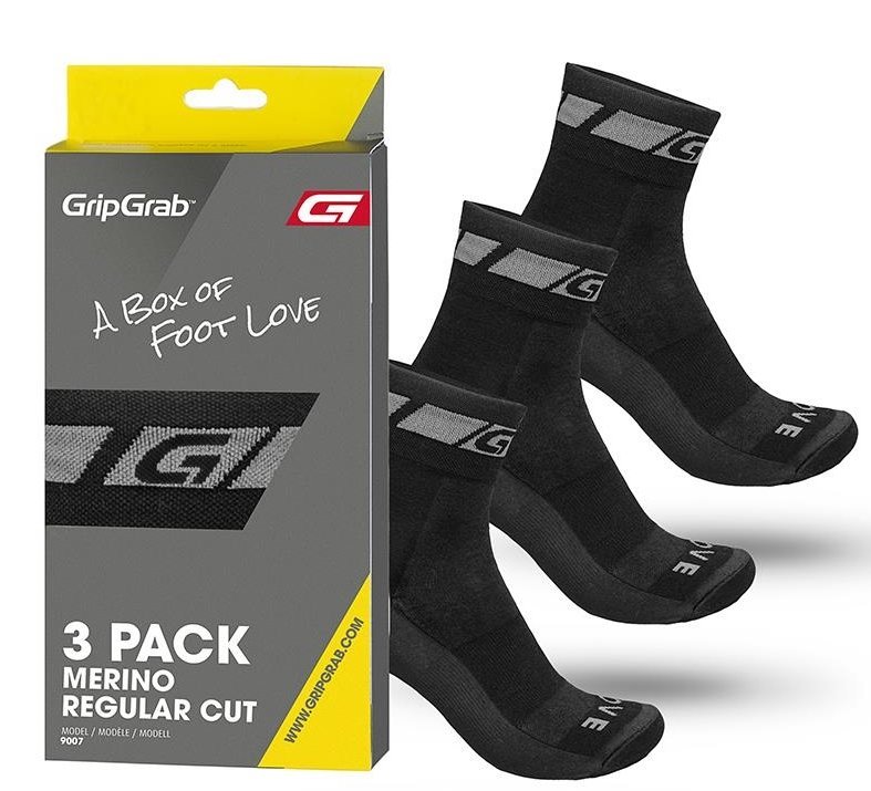 3 Pack Merino Regular Cut, Sort fra Gripgrab