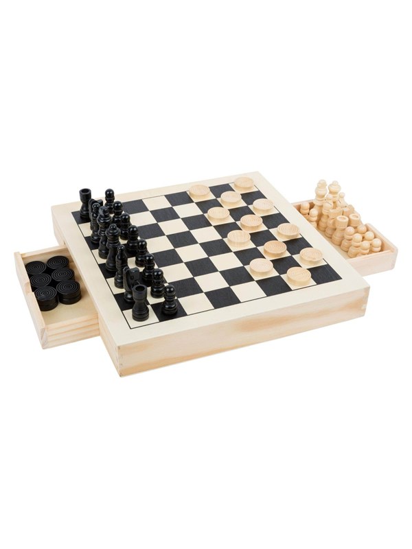 Game Box 3in1 Chess Checkers Mill Game fra Small Foot