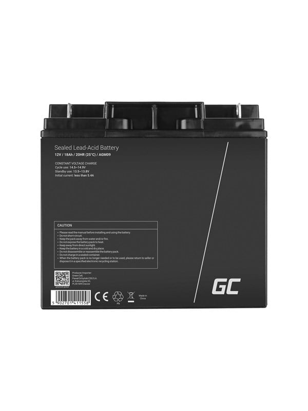 Agm09 Agm 12v 18ah Gel Deep Cycle fra Green Cell