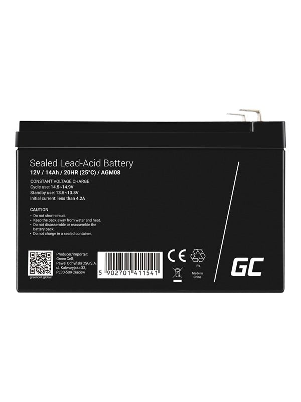 Agm08 Agm 12v 14ah Gel Deep Cycle fra Green Cell