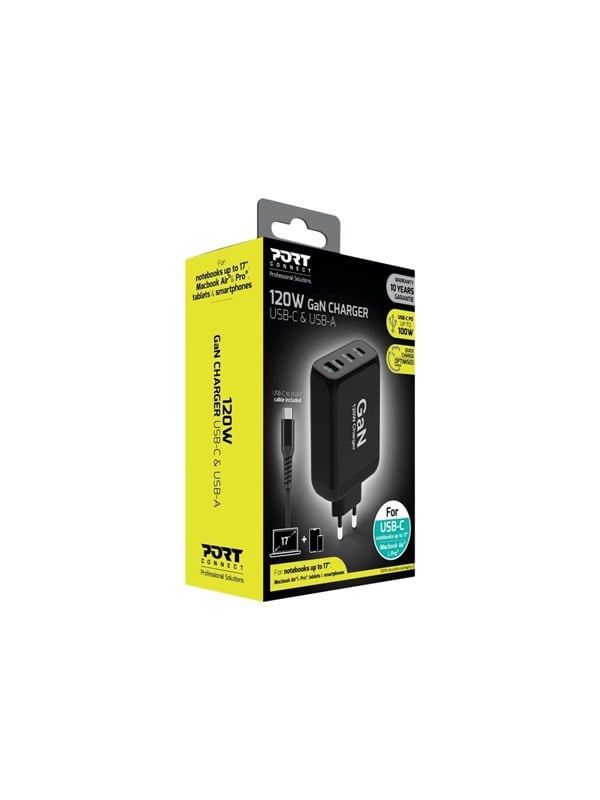 Port Connect Power Adapter   Gan Technology   3 X Usb C Usb Type A   120 Watt fra Port Designs