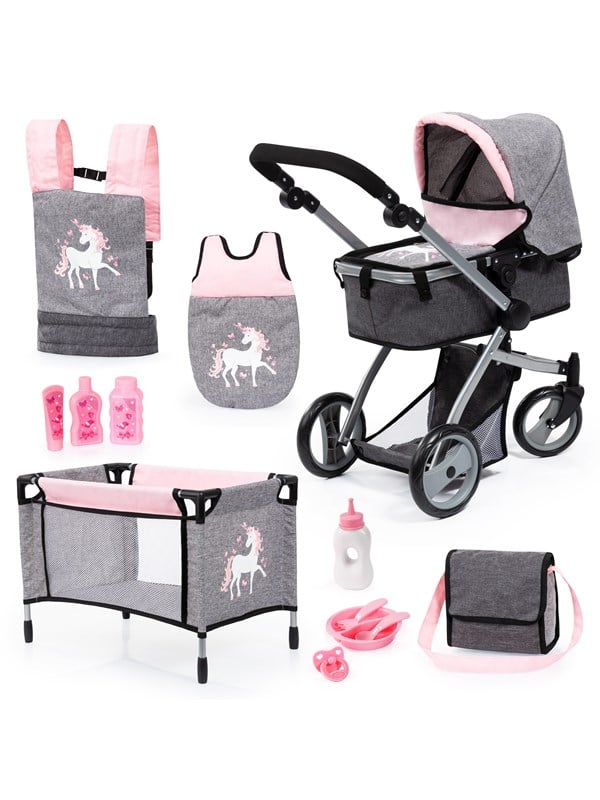 Doll&apos;s Pram Mega Set   Pink   Grey (18333ac) fra Bayer Design