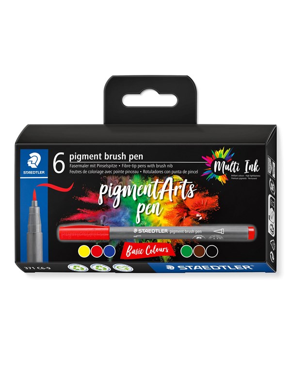 Brush Pen Pigment Basic 6 Stk Ass fra Staedtler