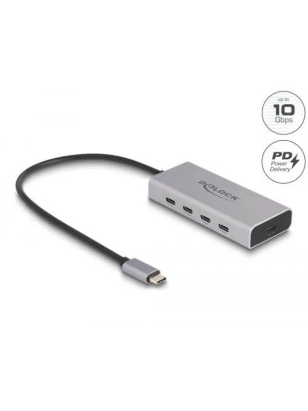 Hub   10 Gbps Pd 85 Watt With 30 Cm Connection Cable   5 Ports Usb Hub   Usb 3.0   5 Ports   Grå fra Delock