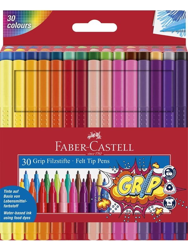 Fibre Tip Markers Grip Color Set 30 Pcs (155335) fra Faber Castell