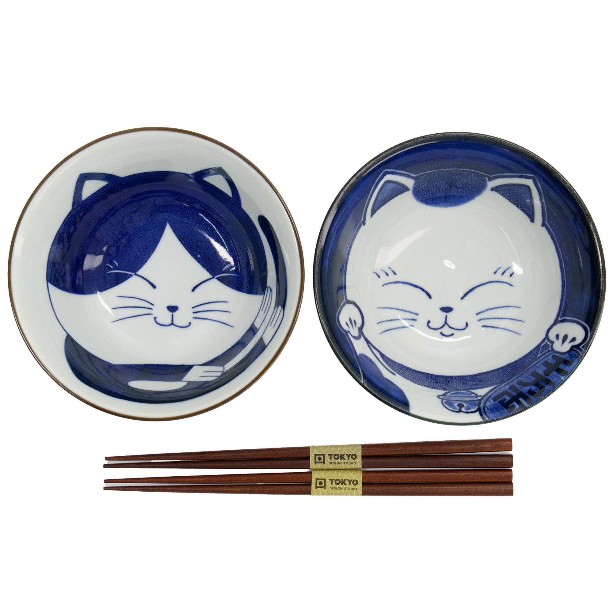 Kawaii Cat Gavesæt, Skåle Og Spisepinde fra Tokyo Design Studio