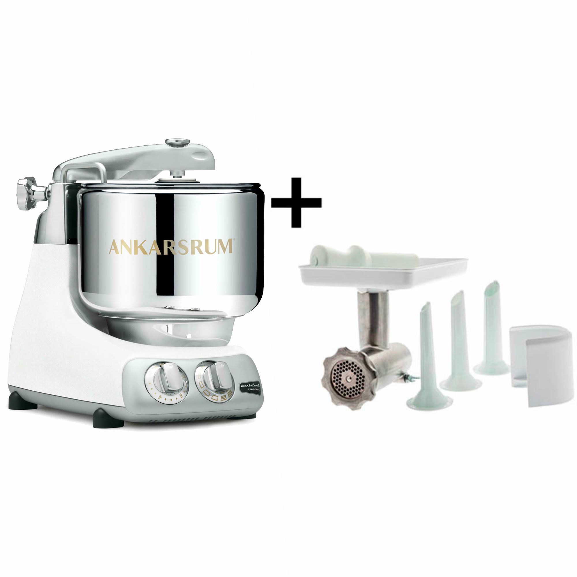 Assistent Original Akm6230 Glossy White + Kødhakker fra Ankarsrum