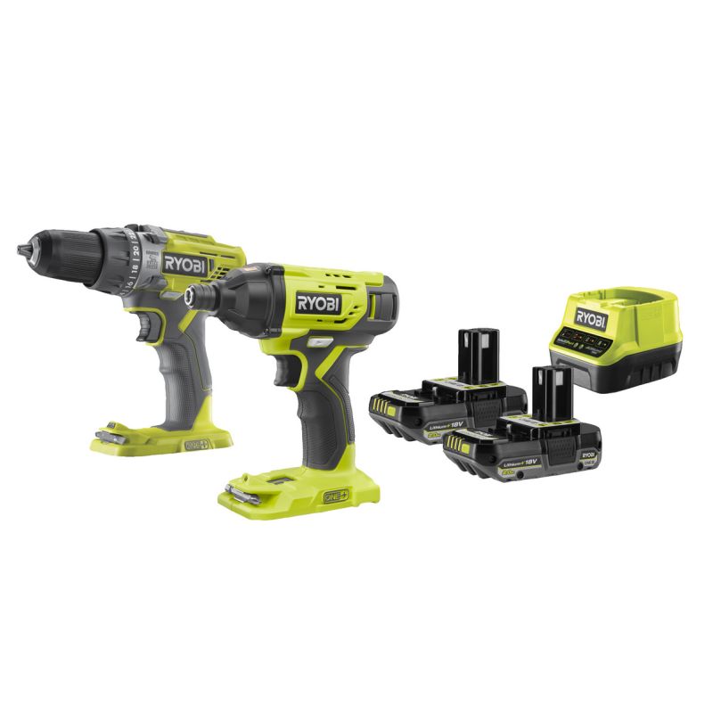 18v Powerpack Inkl. 2 X 2.0ah Batteri Og Lader   R18ck2 2c20g fra Ryobi
